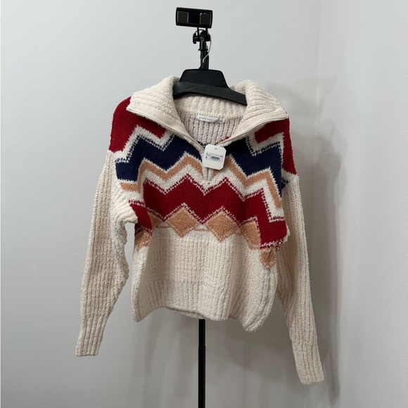 Altar'd State Chevron Cowl Sweater - Red, Blue, Cream - Picture 5 of 8